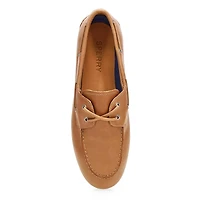 SLIMBOAT Distressed leather boat shoe, tan, women'