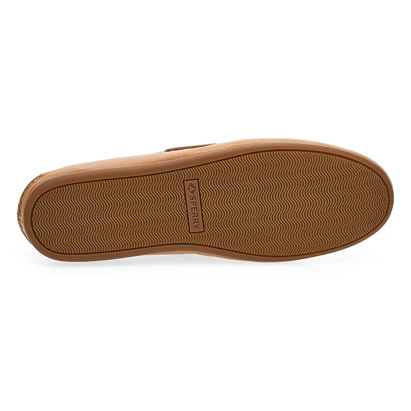 SLIMBOAT Distressed leather boat shoe, tan, women'