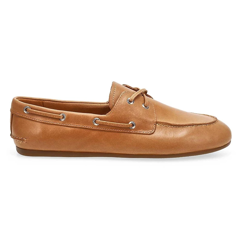 SLIMBOAT Distressed leather boat shoe, tan, women'