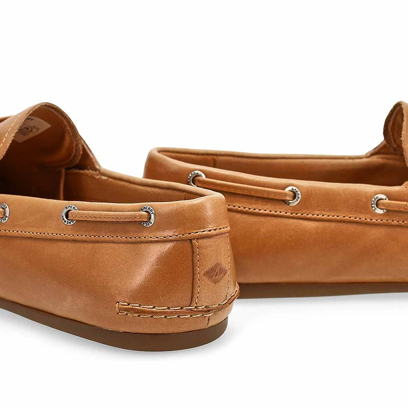 SLIMBOAT Distressed leather boat shoe, tan, women'