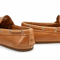 SLIMBOAT Distressed leather boat shoe, tan, women'