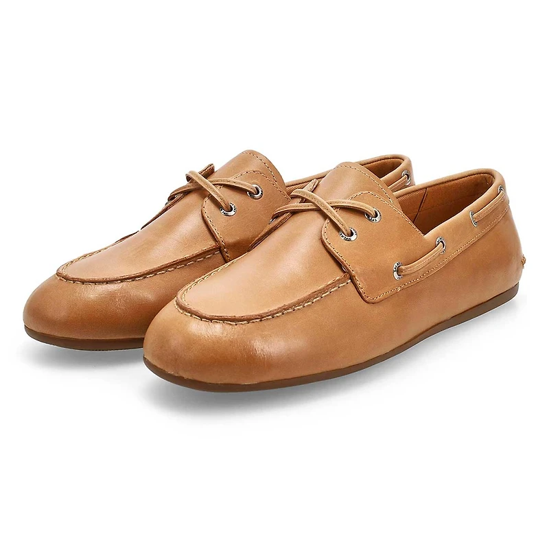 SLIMBOAT Distressed leather boat shoe, tan, women'