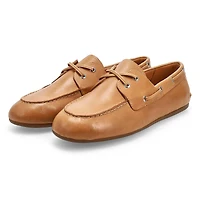 SLIMBOAT Distressed leather boat shoe, tan, women'
