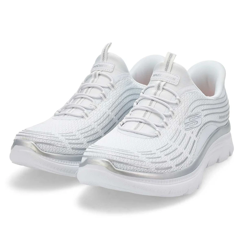 Women'a Summits Plus Slip-Ins Sneaker - White/Silv