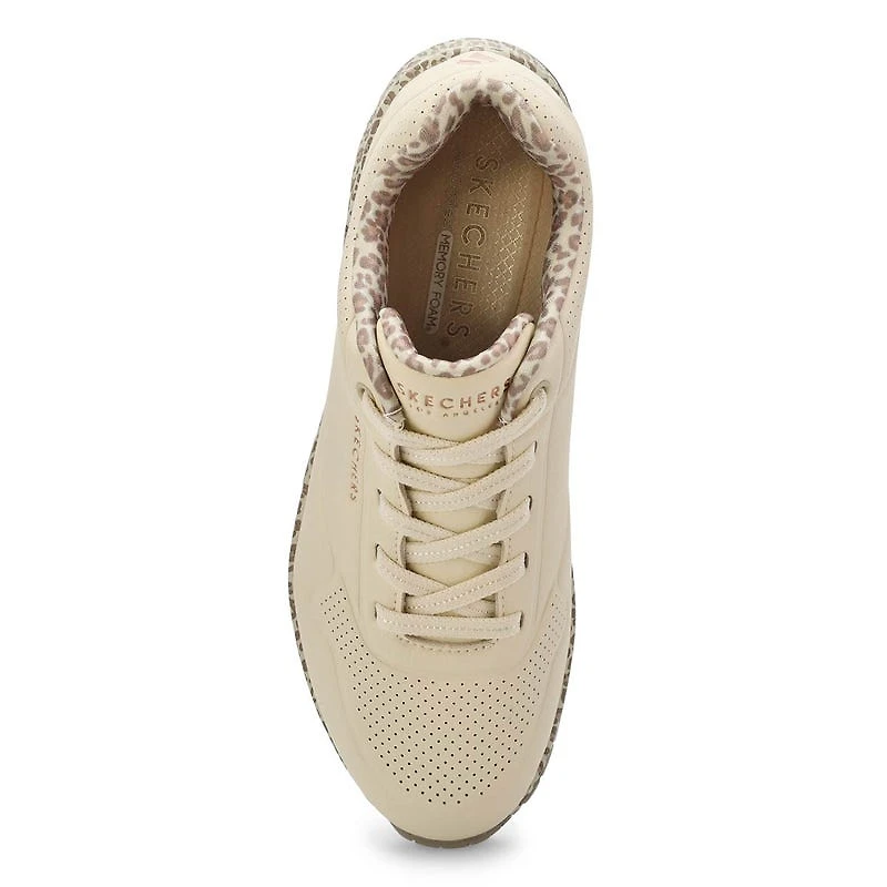 Women's Uno Lace Up Sneaker - White/Leopard