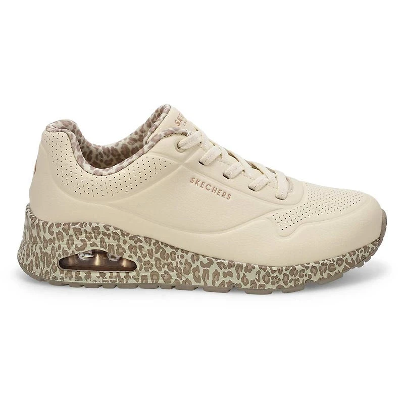 Women's Uno Lace Up Sneaker - White/Leopard