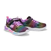 Girls' S Lights Wavy Beams Sneaker - Black/Multi