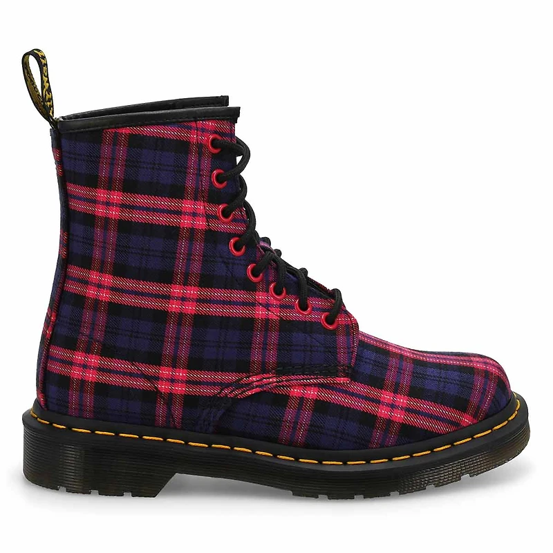Botte à 8 œillets 1460 TARTAN, rose multi, femmes