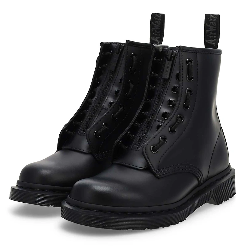 Unisex Pascal Zip Mono 8 Eye Boot - Black Smooth