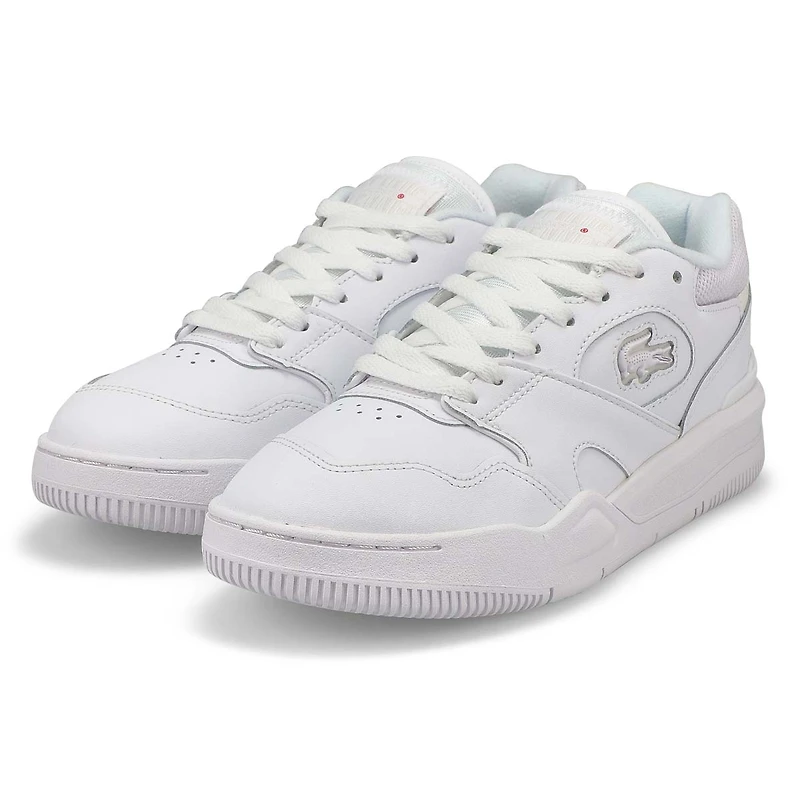 Baskets en cuir à lacets LINESET, blanc/vert foncé