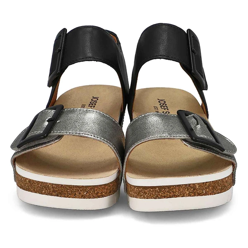 Sandale compensée en cuir QUINN 02, basalte Kombi,