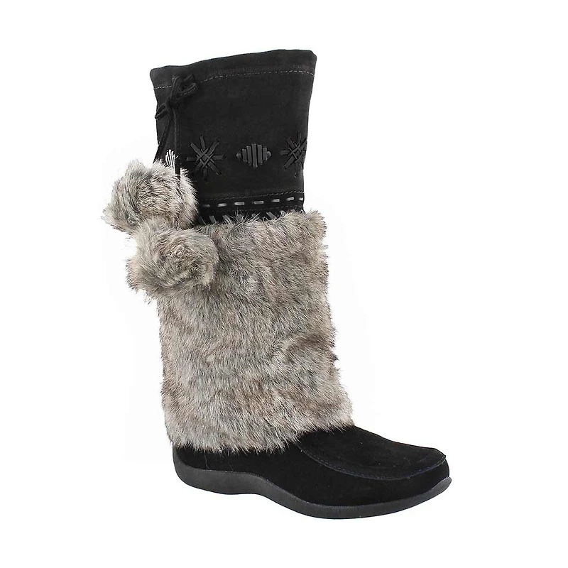 Girls' CANDY2 JR black faux rabbit SoftMocs