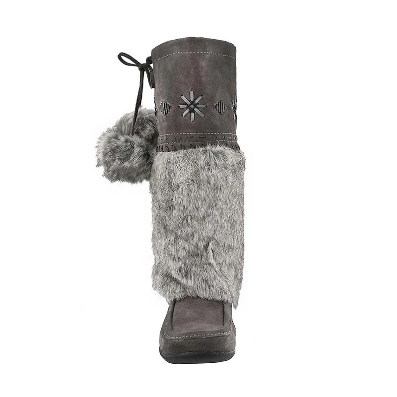 Girls' CANDY2 JR grey faux rabbit SoftMocs