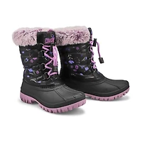 Girls' Charm Pull On Waterproof Winter Boot - Blac