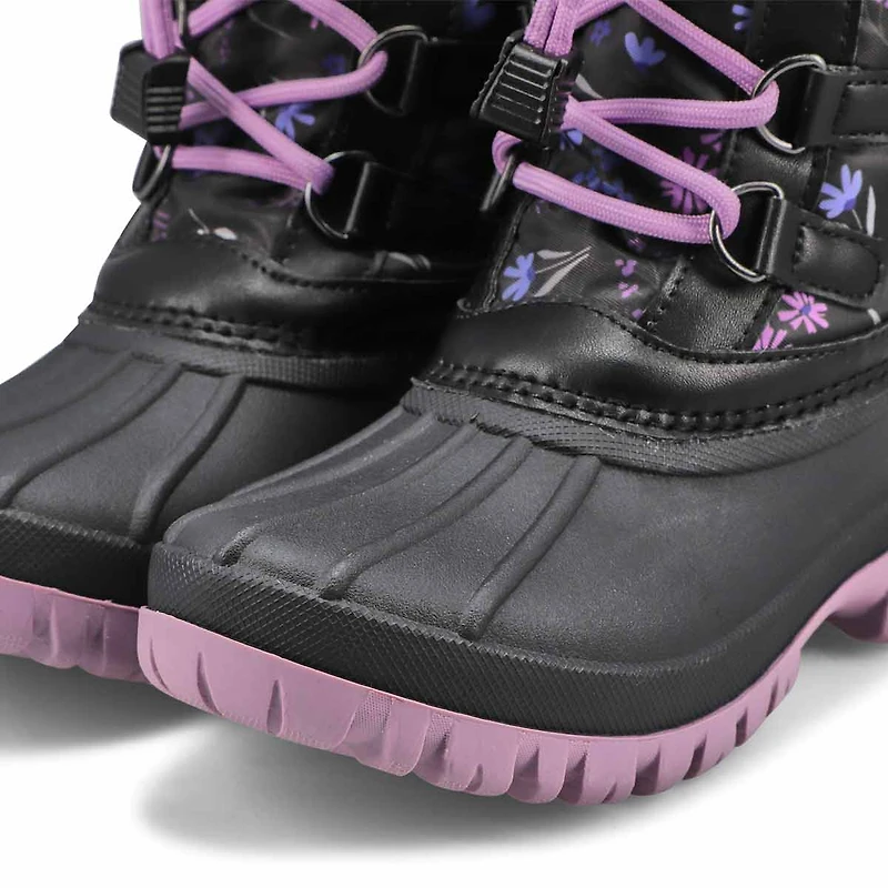 Girls' Charm Pull On Waterproof Winter Boot - Blac