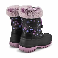 Girls' Charm Pull On Waterproof Winter Boot - Blac