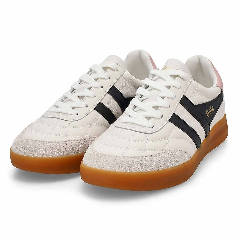 Women's Stadia Leather Lace Up Sneaker - White/Bla