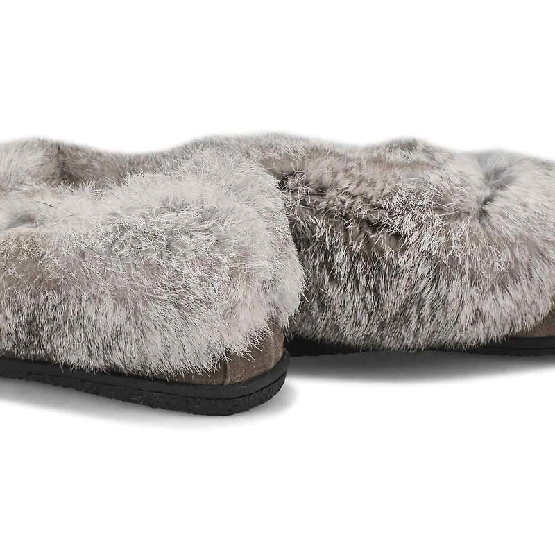 Women's Cute 5 Rabbit Fur SoftMocs - Black/Black
