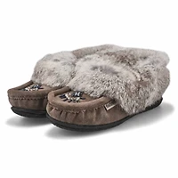 Women's Cute 5 Rabbit Fur SoftMocs - Black/Black