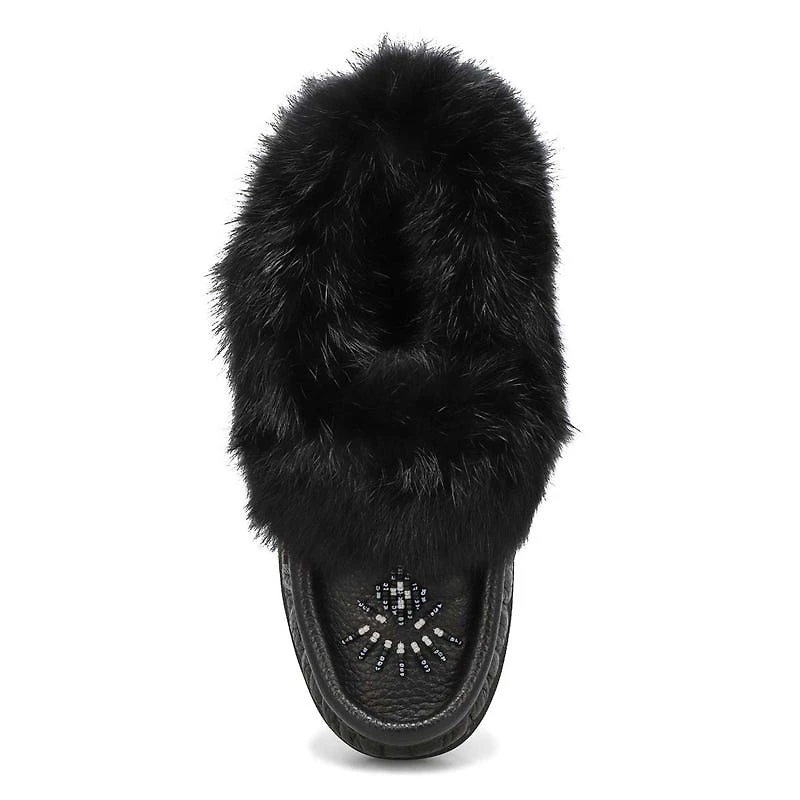 Women's Cute 5 Leather Rabbit Fur SoftMocs - White