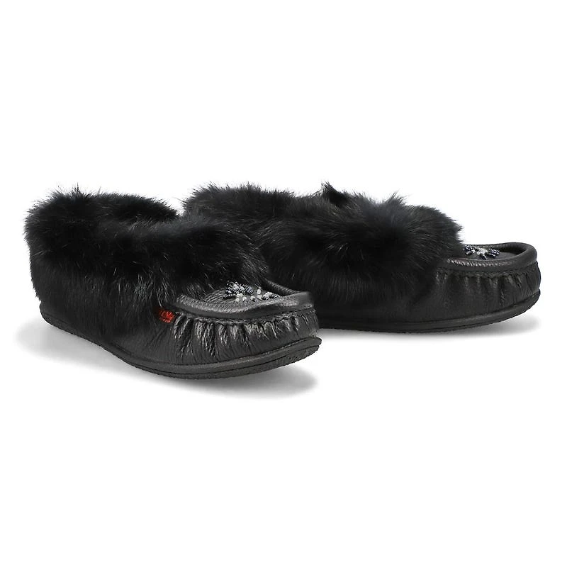 Women's Cute 5 Leather Rabbit Fur SoftMocs - White