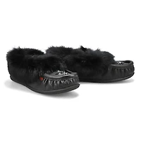 Women's Cute 5 Leather Rabbit Fur SoftMocs - White