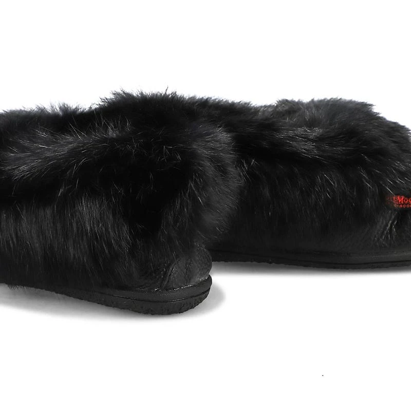Women's Cute 5 Leather Rabbit Fur SoftMocs - White
