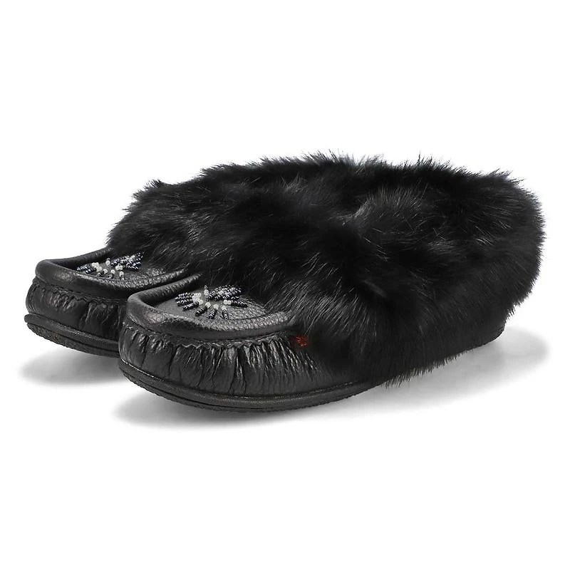 Women's Cute 5 Leather Rabbit Fur SoftMocs - White