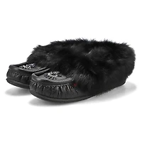 Women's Cute 5 Leather Rabbit Fur SoftMocs - White