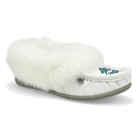 Women's Cute 5 Leather Rabbit Fur SoftMocs - White