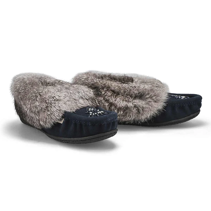 Women's Cute 5 Rabbit Fur SoftMocs - Burgundy