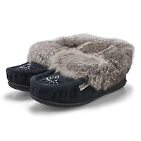 Women's Cute 5 Rabbit Fur SoftMocs - Burgundy