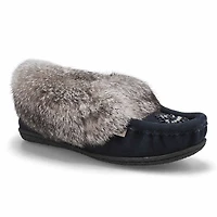 Women's Cute 5 Rabbit Fur SoftMocs - Burgundy