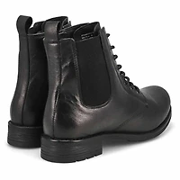 Women's Diana Leather Lace Up Zip Boot - Black