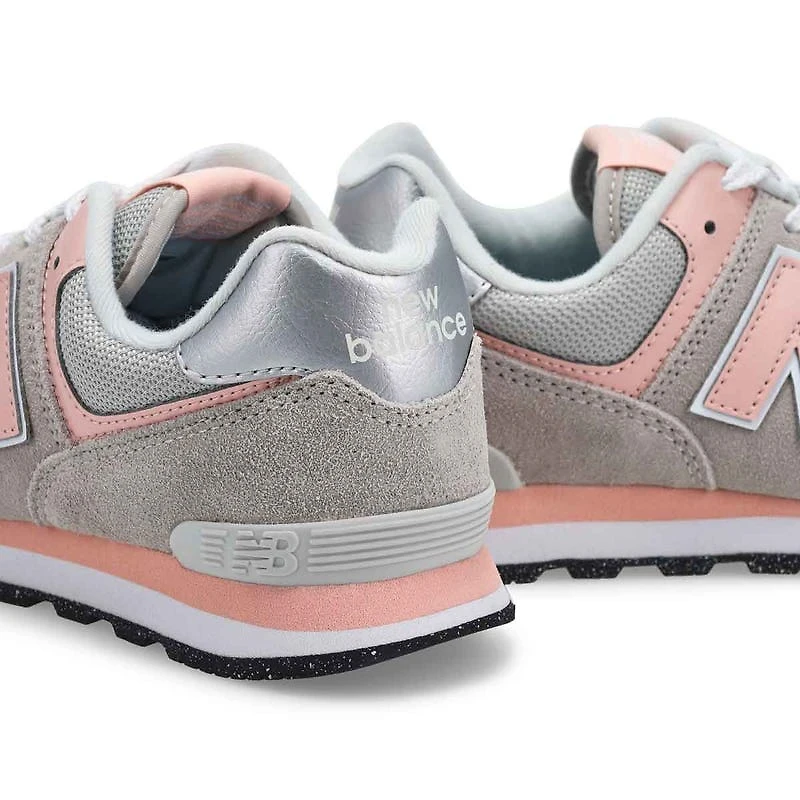 Baskets  lacets 574, gris/rose, filles