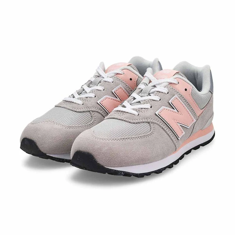 Baskets  lacets 574, gris/rose, filles