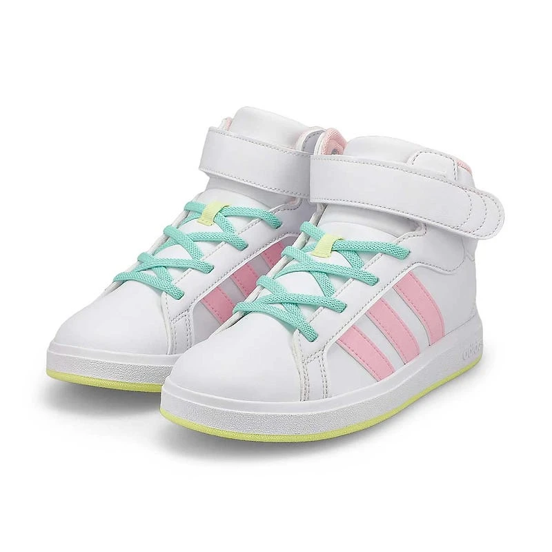 Girls'  Grand Court Mid K Sneaker - White/Pink/Yel