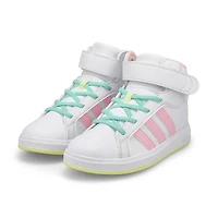 Baskets GRAND COURT MID K, blanc/rose/jaune, fille