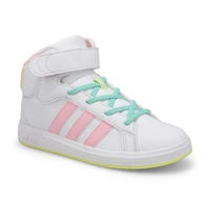 Girls'  Grand Court Mid K Sneaker - White/Pink/Yel