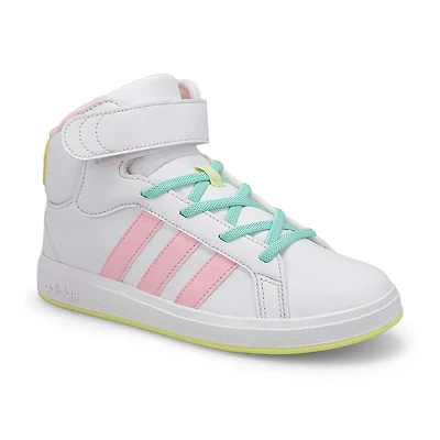 Girls'  Grand Court Mid K Sneaker - White/Pink/Yel