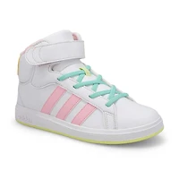 Girls'  Grand Court Mid K Sneaker - White/Pink/Yel