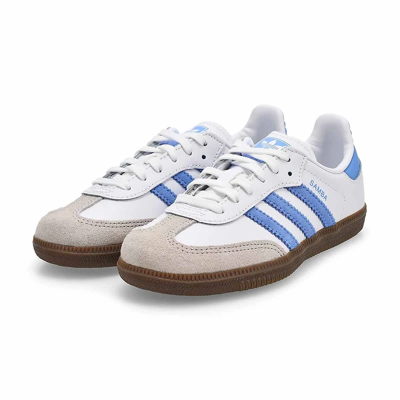 Kids' Samba OG C Lace Up Sneaker - White/Blue Fus