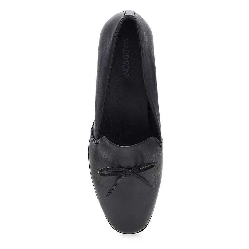 Women's Peyton Bow Leather Slip-On Flat - Black