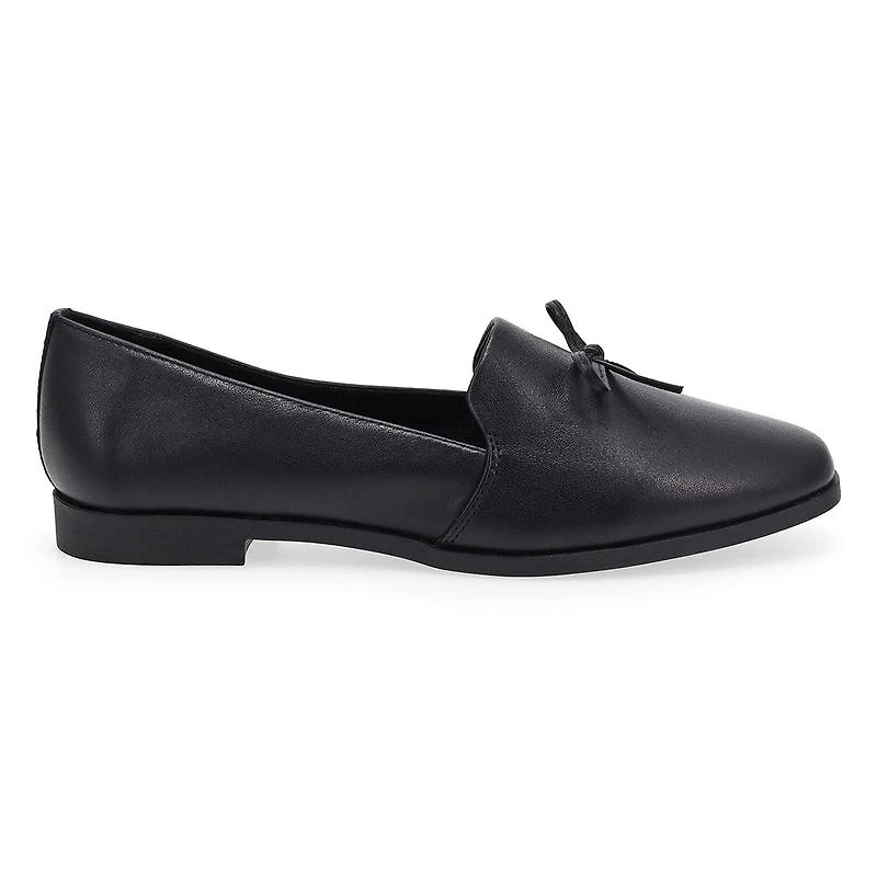 Women's Peyton Bow Leather Slip-On Flat - Black