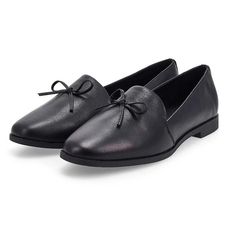Women's Peyton Bow Leather Slip-On Flat - Black