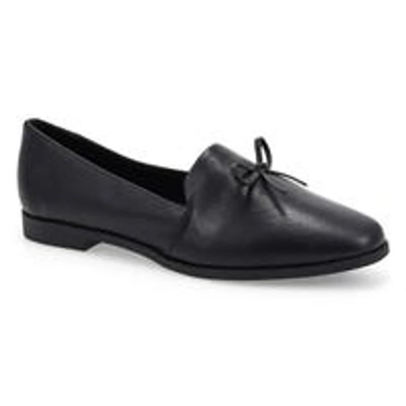 Women's Peyton Bow Leather Slip-On Flat - Black