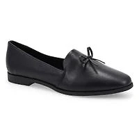 Women's Peyton Bow Leather Slip-On Flat - Black
