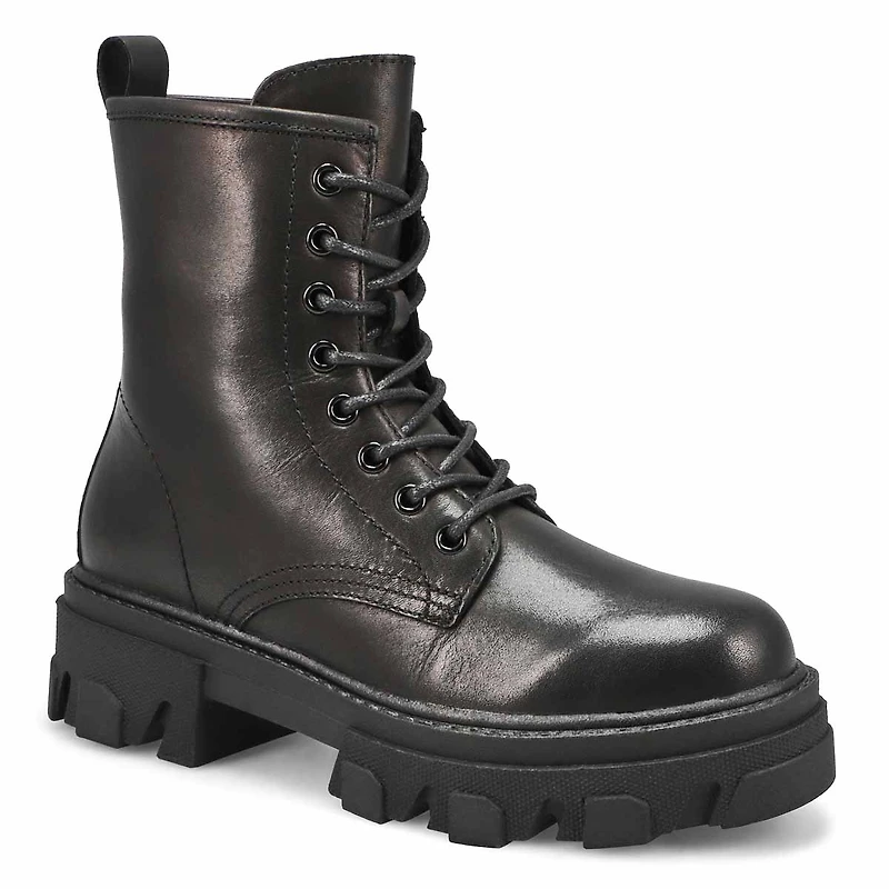 Botte  plateforme en cuir  lacets ROXANNE, noir,