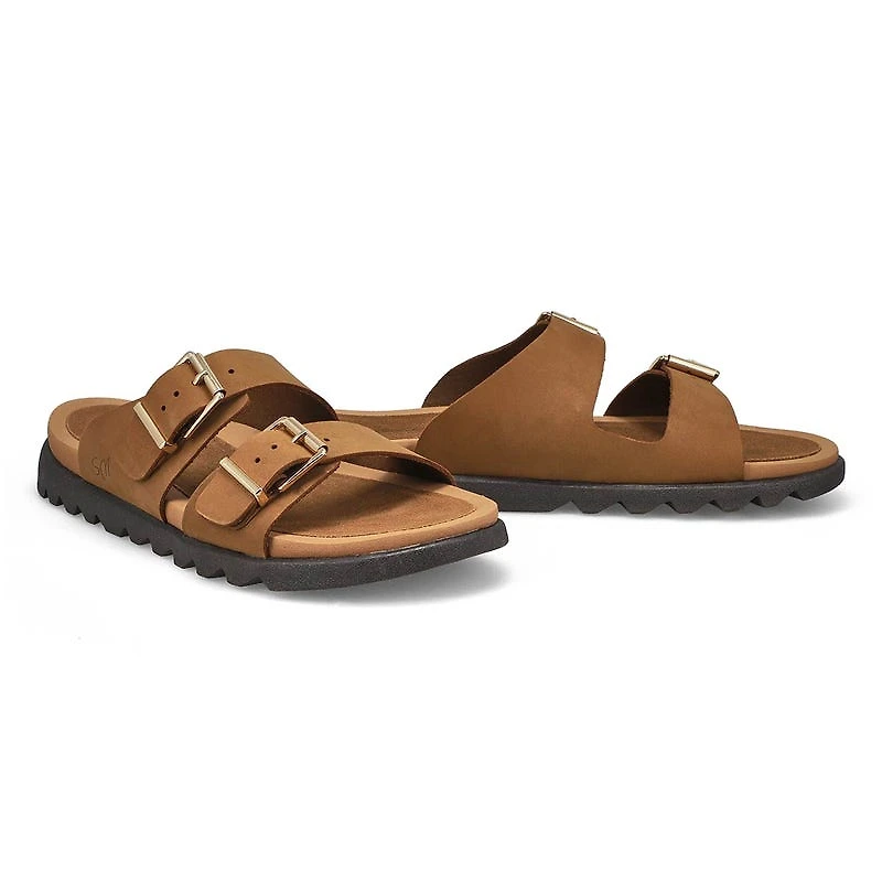 Women's Sadie Double Buckle Nubuck Sandal- Dark La