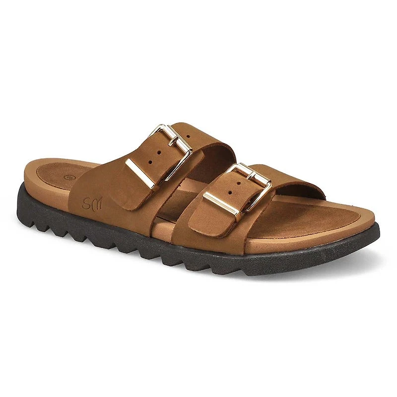 Women's Sadie Double Buckle Nubuck Sandal- Dark La